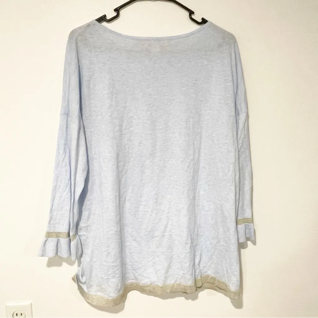 Lilly‎ Pulitzer Large Charla Heathered Blue Glitter Trim Boatneck Knit Sweater - Image 6