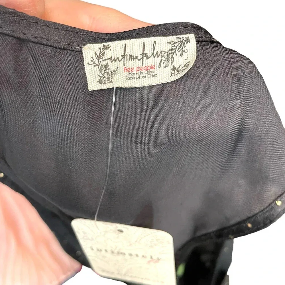 Free People Intimately Black Satin‎ Gold Stud Polka Dot Tank Top Size Large - Image 6