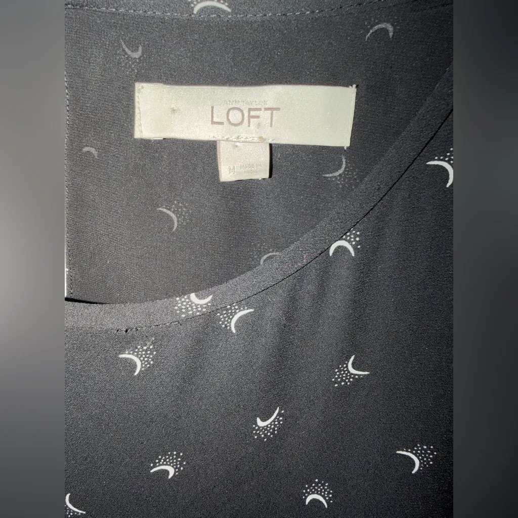 LOFT Black Long Sleeve Dress with Moon Pattern. EUC Size Med - Image 2
