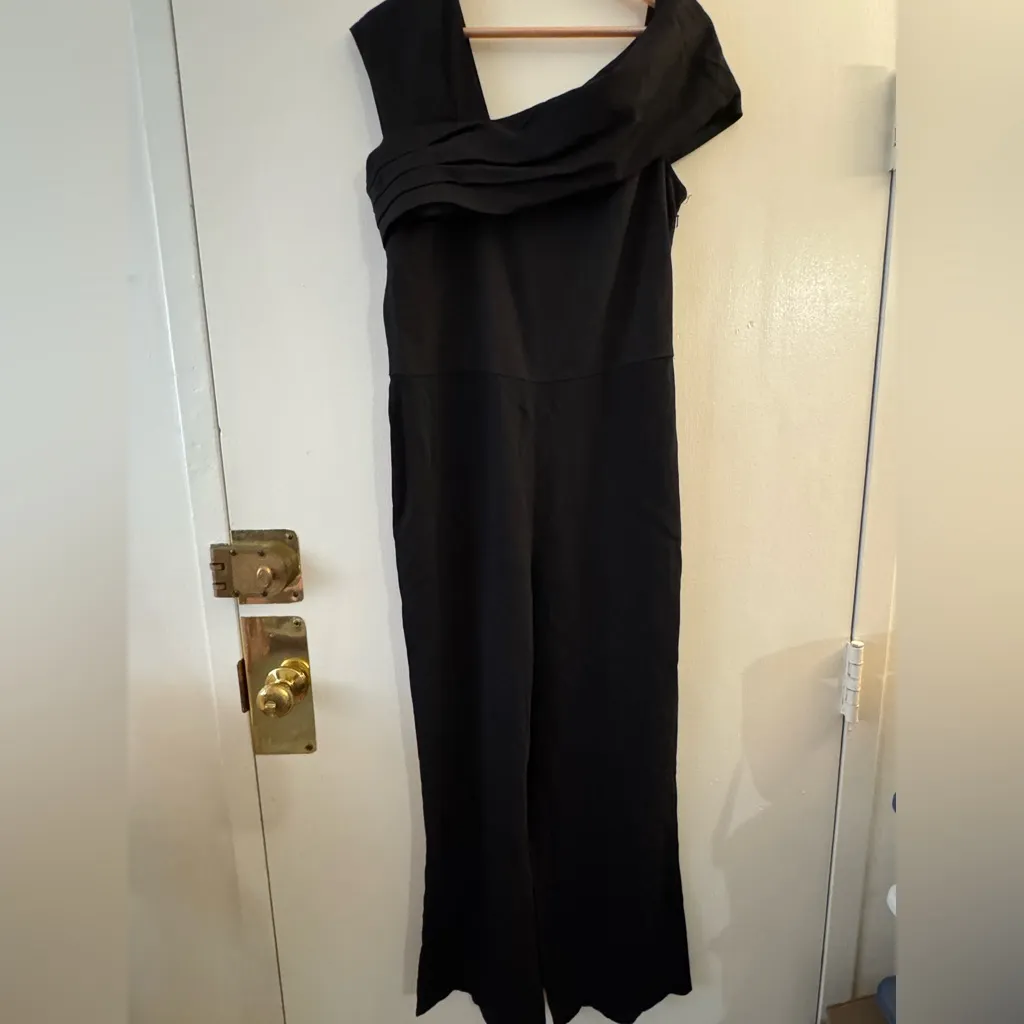 REISS PERLA Off Shoulder Pleated Asymmetrical Tailored JUMPSUIT US 10 UK 14 - Image 3