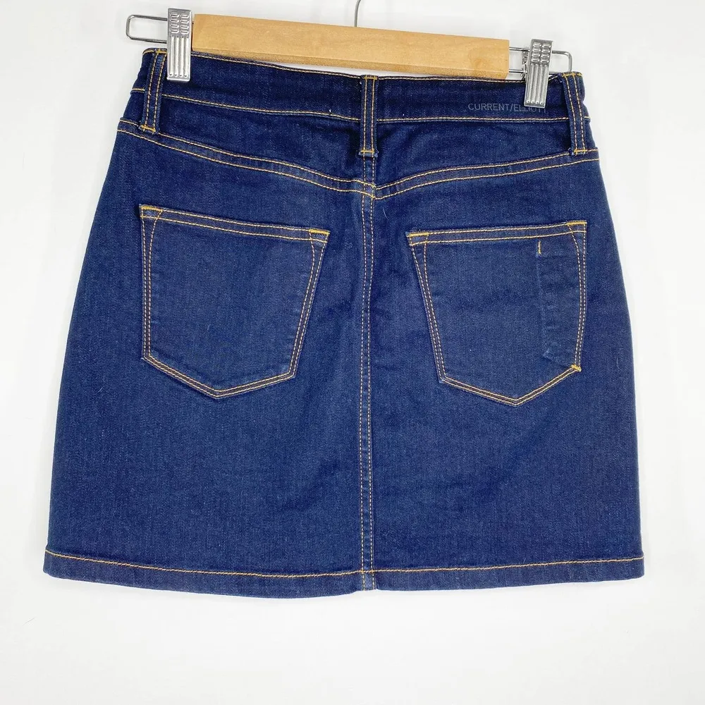 Current Elliott Two Tone Blue Denim Cotton Blend Mini Jean Skirt Women's Size 25 - Image 2