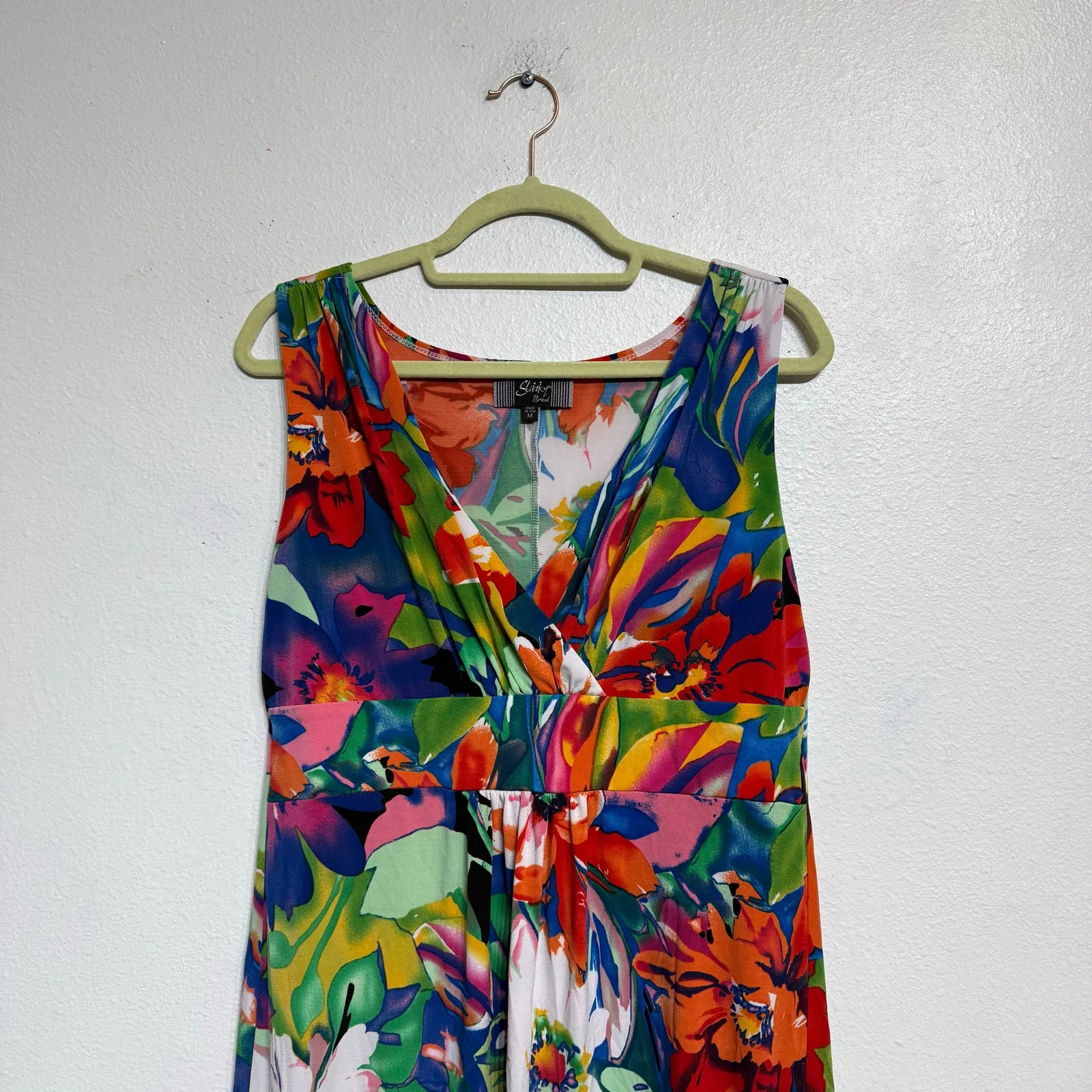 Slinky Brand White Floral Faux Wrap Midi Dress Sz M - Image 3