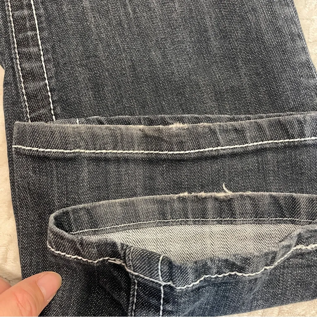 Maurices Womens Y2K Blue Black Low-Rise Embellished Preppy Bootcut Jeans 7/8 - Image 9