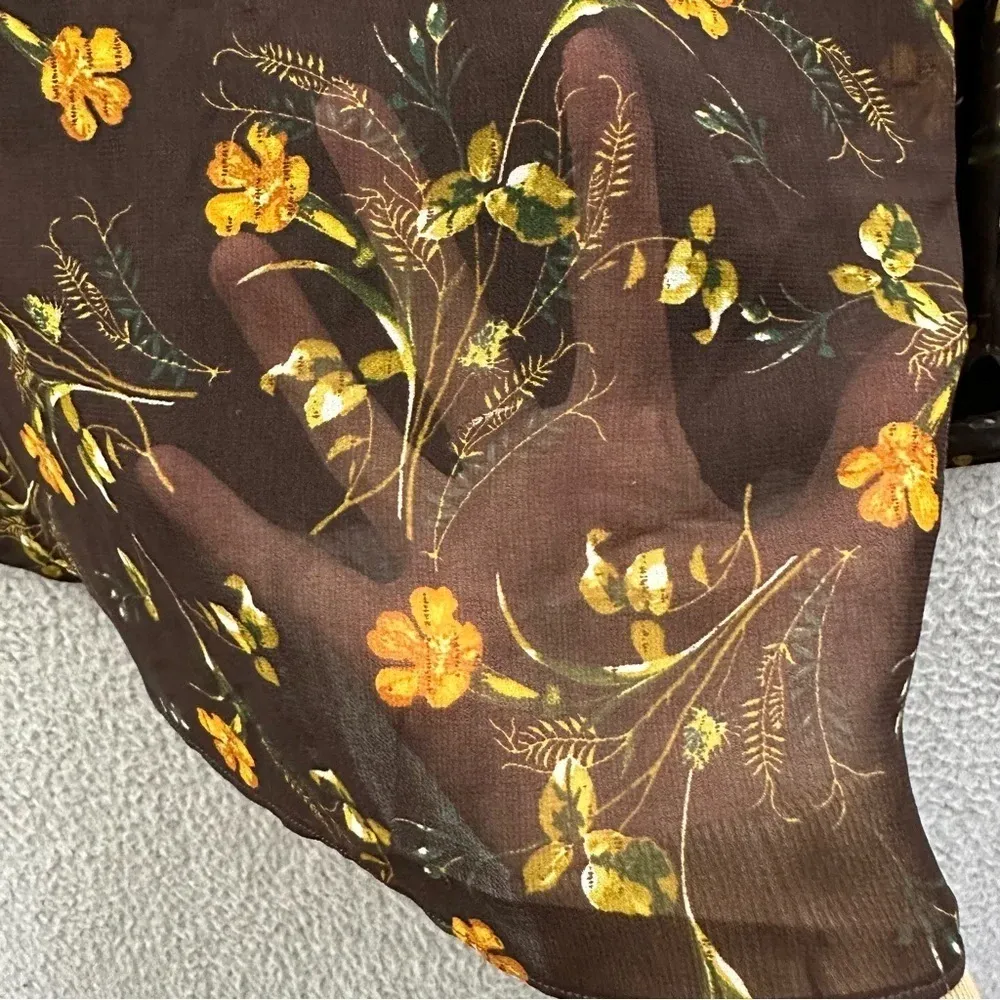 Mango MNG Suit Deep V Long Sleeve Blouse Floral Brown Women's Size 2 /‎ XS - Image 5