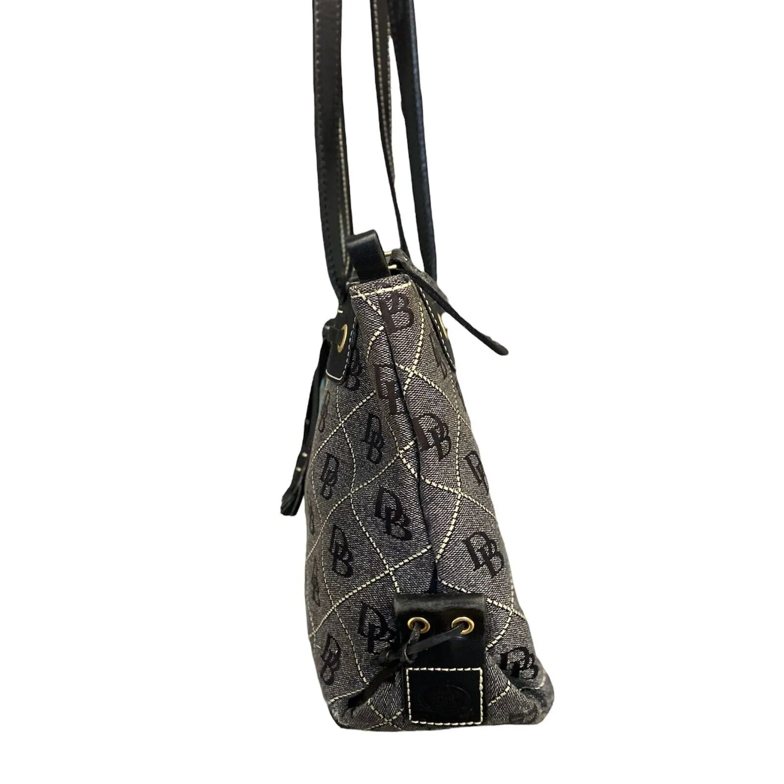 Vintage Dooney Bourke Black Monogram Authentic Canvas Leather Bag Tote Y2K - Image 5