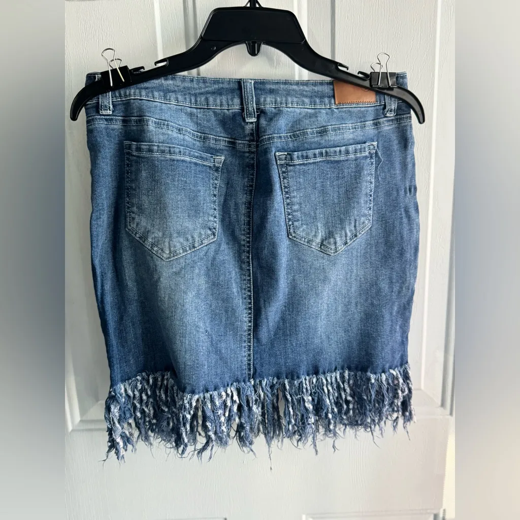 Boomboo Jeans Fringe Hem Denim Skirt Blue Women’s Size M Size M - Image 7