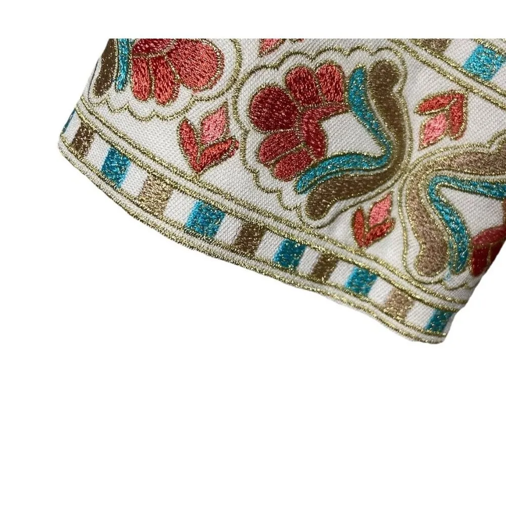 Doncaster Women’s Size 8 Ivory Silk Linen Embroidered 3/4 Long Sleeves Tunic Top - Image 4