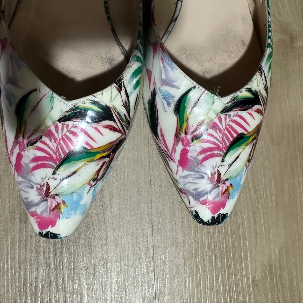Peter Kaiser Patent Leather Sling Back Flats Womens‎ 8/39 Tropical Print Floral White - Image 3