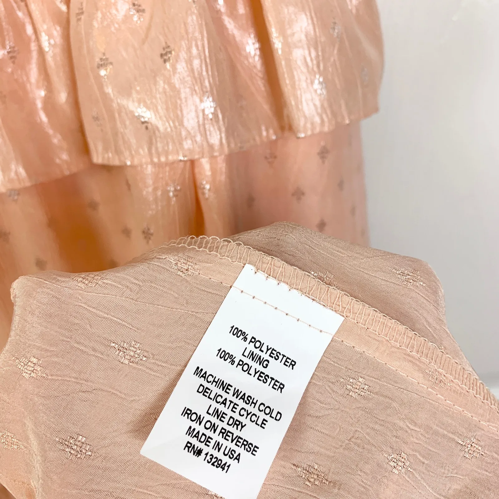 Amanda Uprichard Duchess Smocked Shirred Tiered Maxi Gown Dress Peach Medium - Image 8