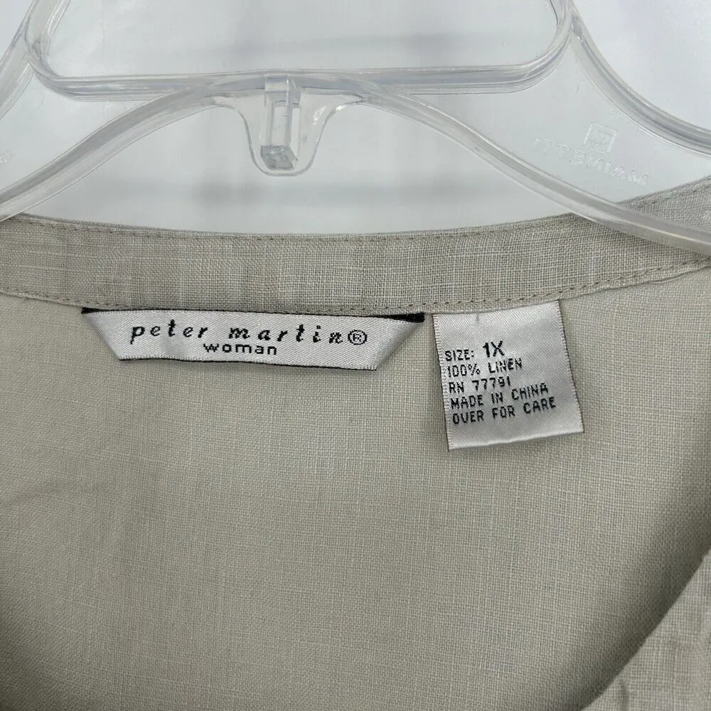 Peter Martin Beige Linen Top Lagenlook Pintuck Pleat Cottagecore Prairie… Size 1X - Image 8