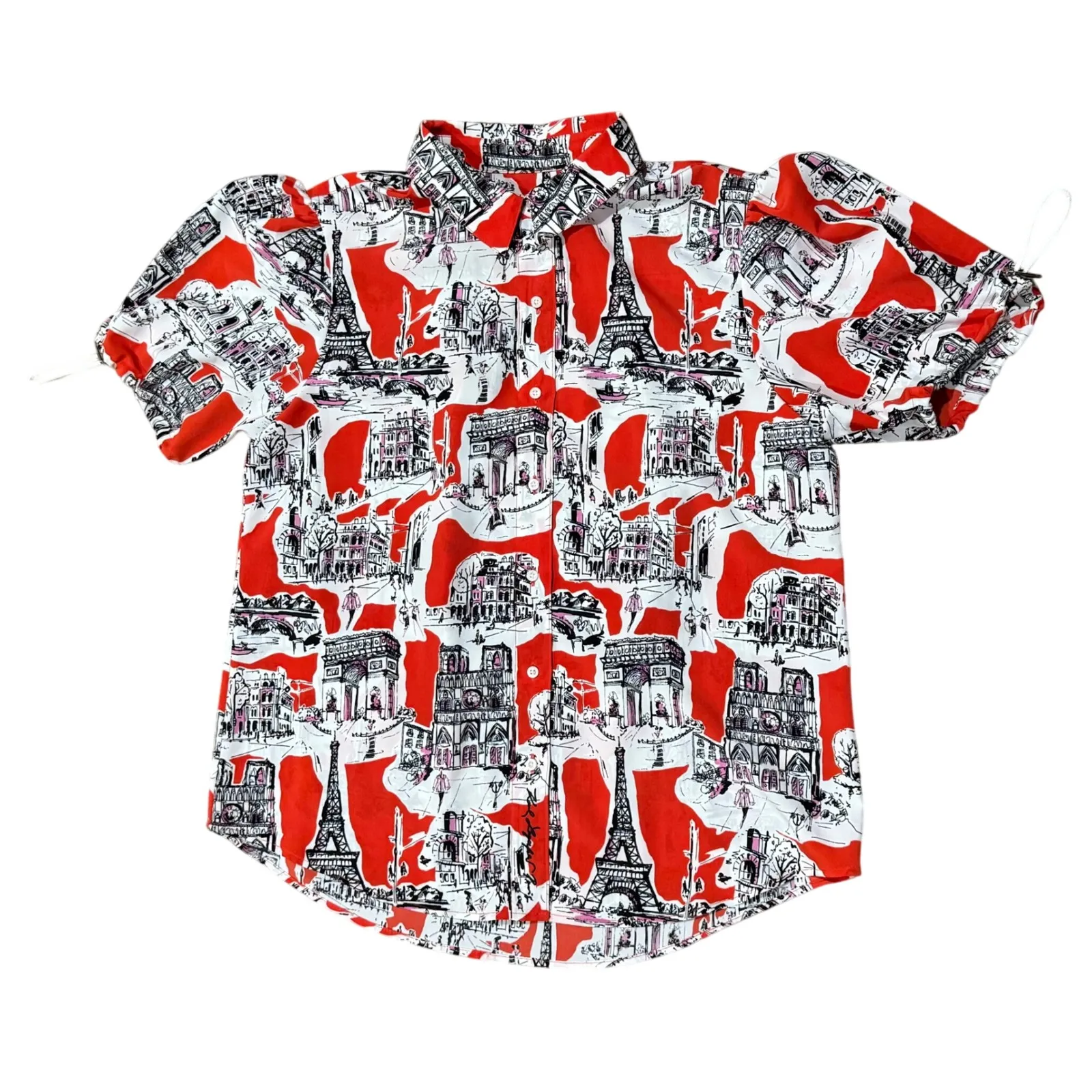 Karl Lagerfeld Paris Print Button Down Shirt Eiffel Tower Graphic Top - Image 2