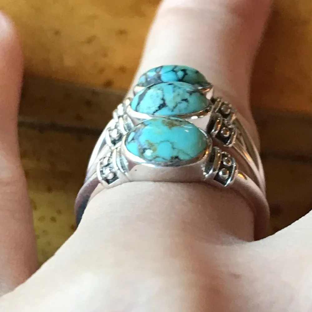 Natural Blue Moon Turquoise Sterling Silver Ring Size 5.75 - Image 2