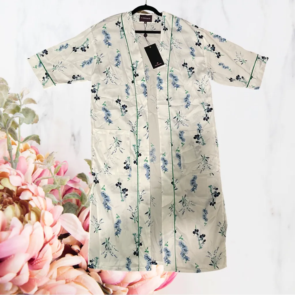 Vigoss Floral Kimono Duster White & Blue Sz S NWT - Image 3