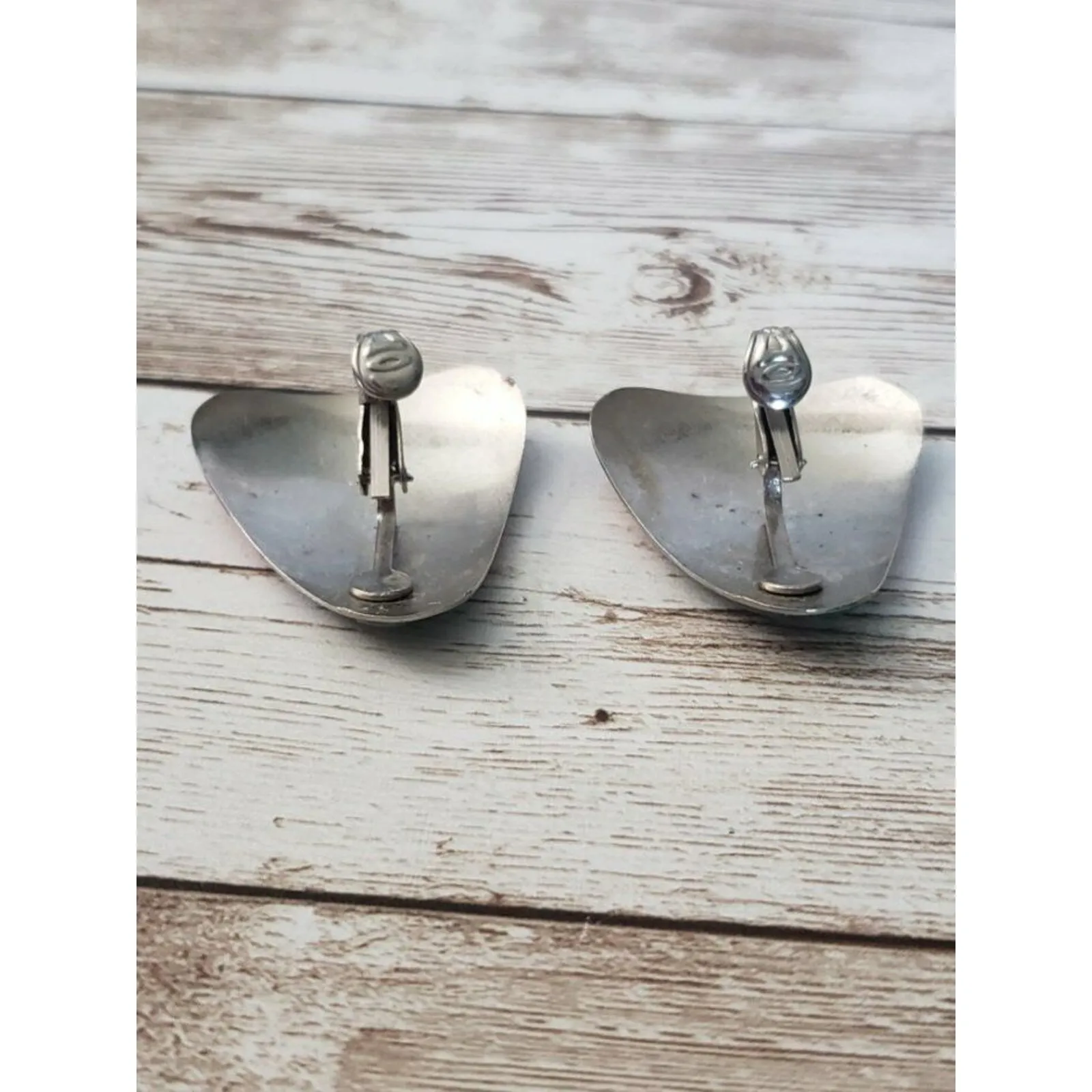 Vintage Clip On Earrings Rounded Triangle Shape Pink, Green, Purple 1 & 3/8" - Image 4