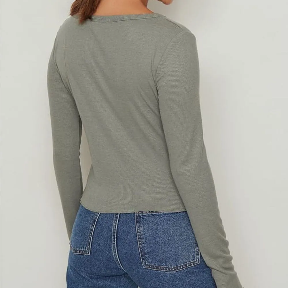 NA-KD Babylock Rib Cardigan in Green- Size XS - Image 3