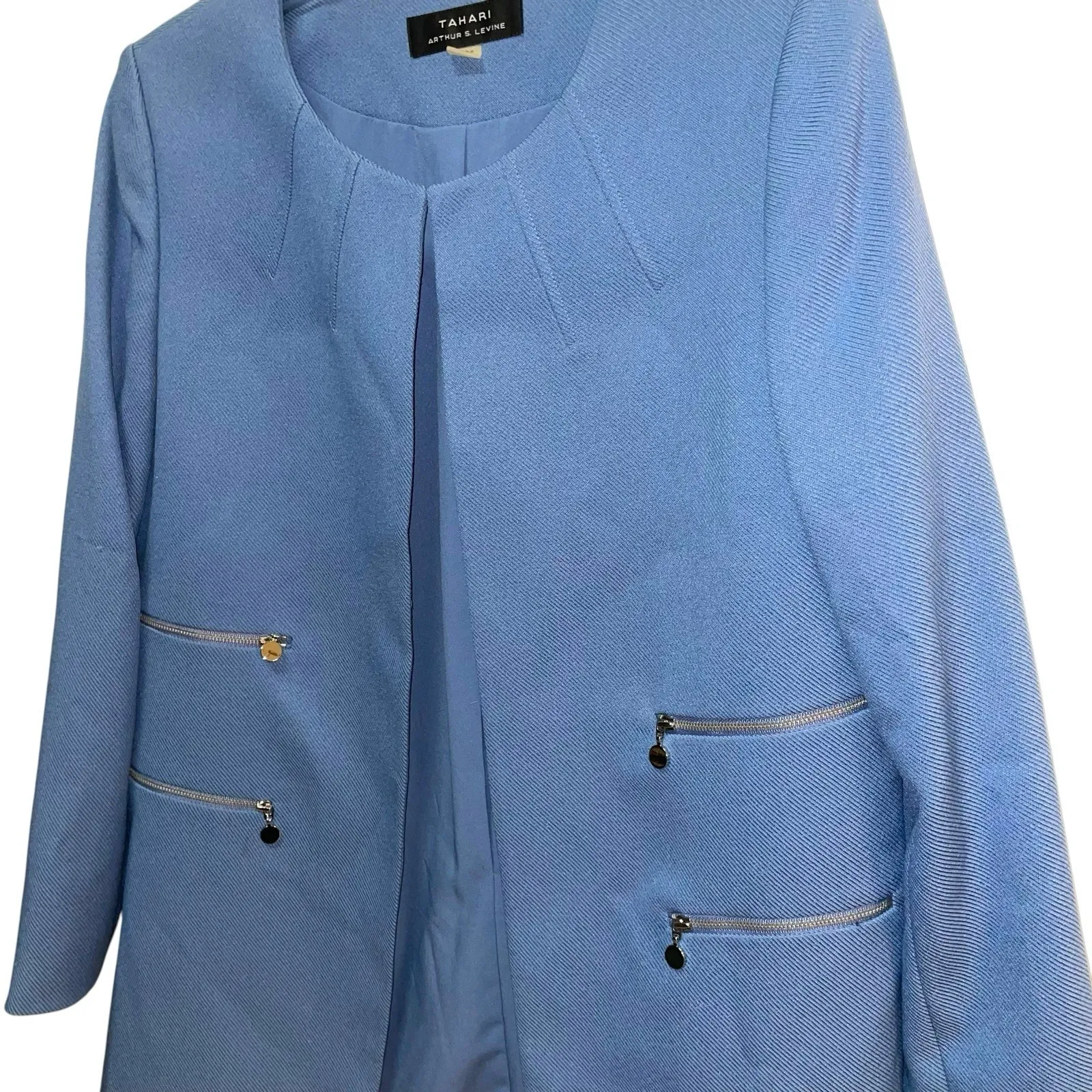 Tahari Arthur S Levine Women's Zip Pockets Jacket Blue‎ 12 - Image 2