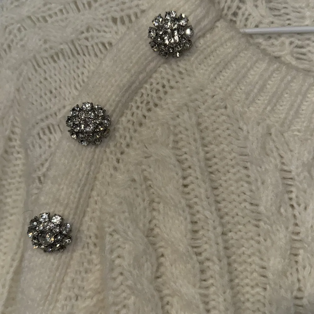 Ann Taylor Petite Jeweled Cable Knit Sweater Wool Blend Ivory Women’s Large LP - Image 5