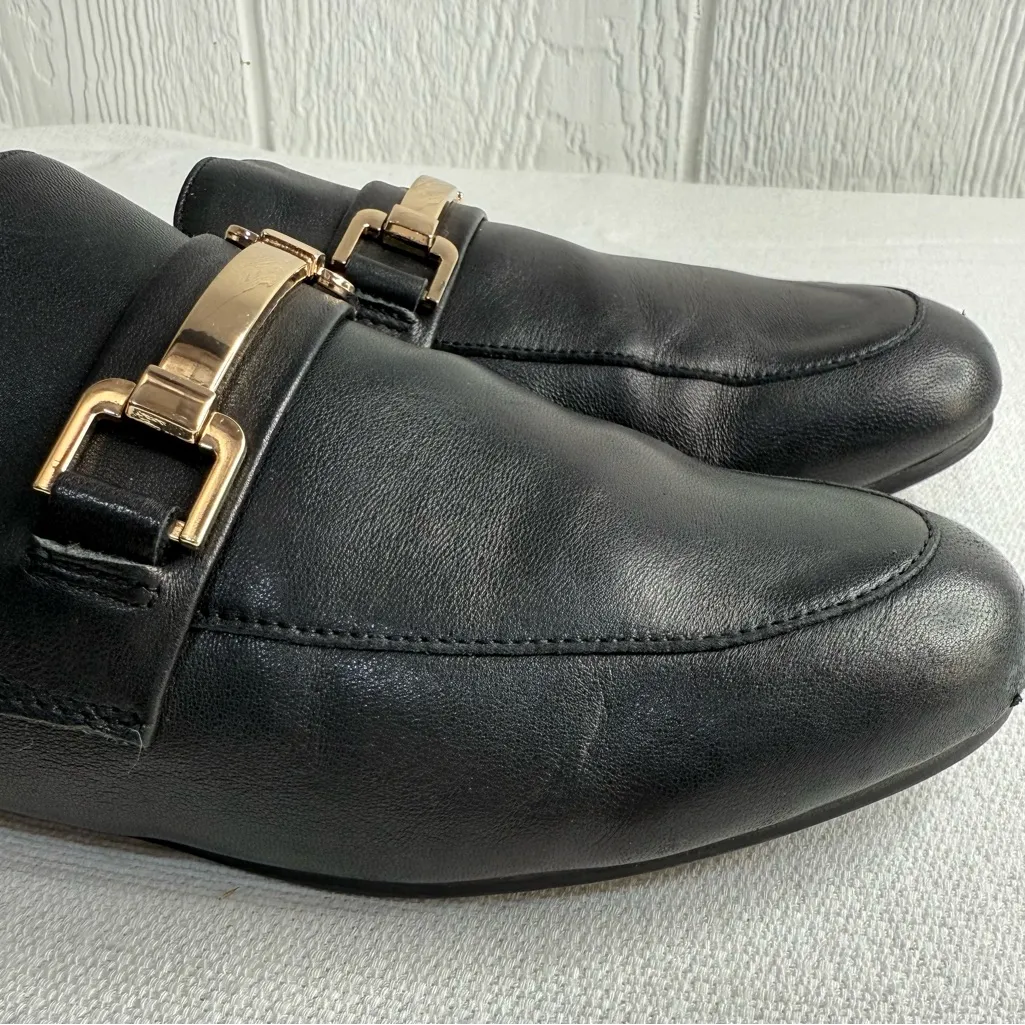 Steve Madden Black Leather Mules with Tan Fur Lining - Image 6