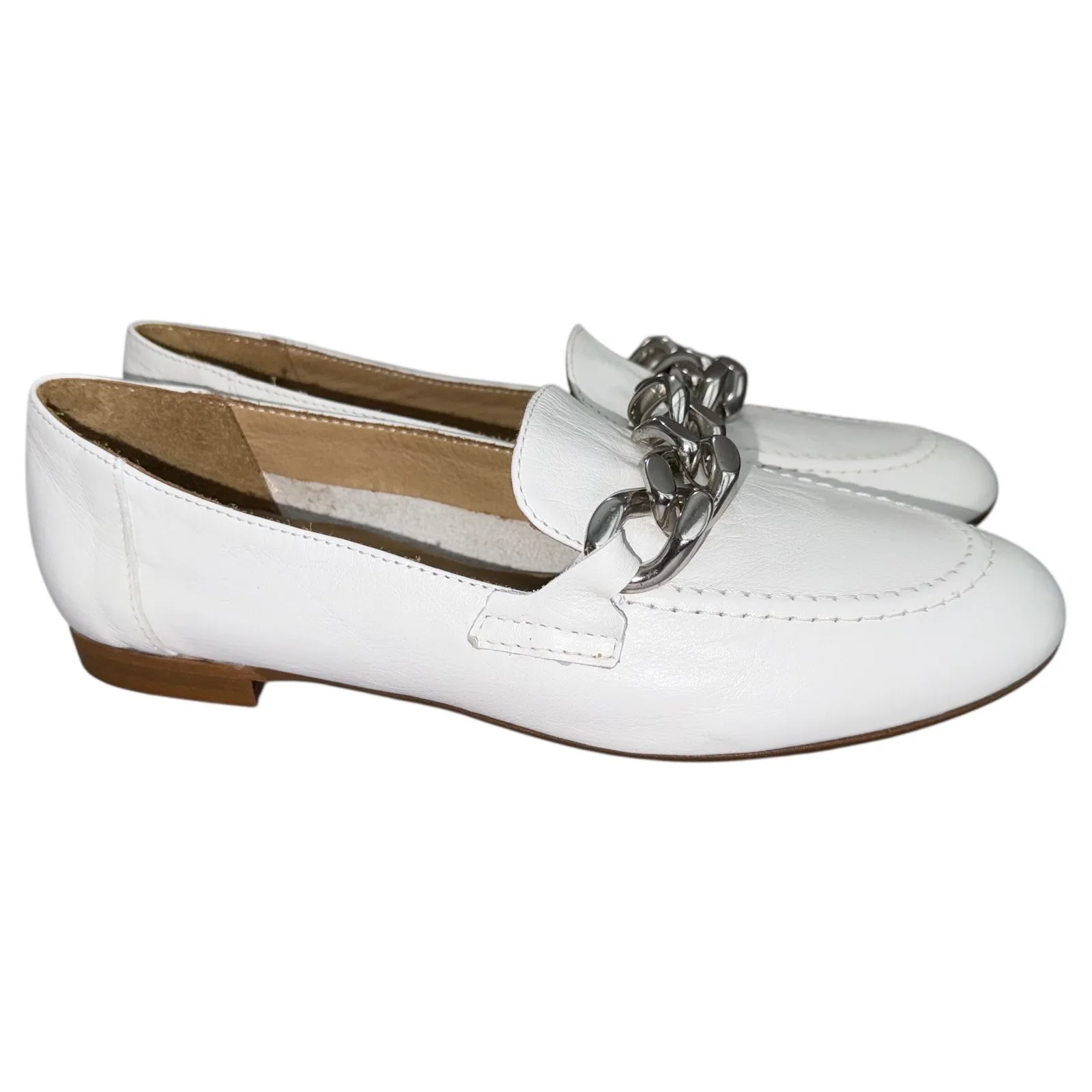 Donald Pliner White Leather Chain Loafers‎ Size 8 EU 38.5 Slip On Shoes Chunky - Image 2