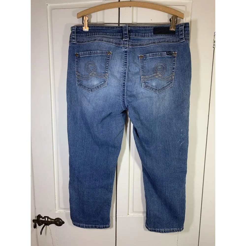 7 For All Mankind Cropped Jeans Womens Size 16 36x22 Embroidered Pockets‎ READ - Image 3