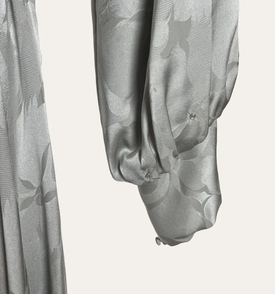 Rina diMontella Vintage Gray Floral Silk Long Sleeve Midi Dress Size Medium - Image 7