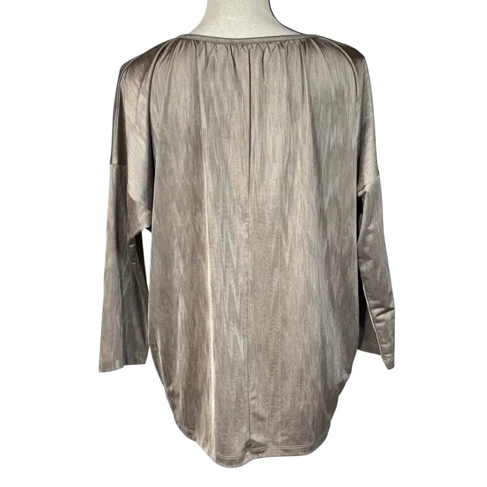 Chico’s SZ 2 (Large) Top Shimmery 3/4 Dolman Sleeves Stretch Round Pleated Neck - Image 5