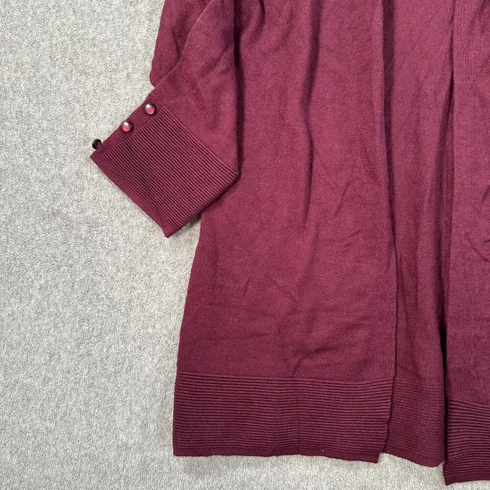 Evolution by Cyrus Open Front Cardigan Sweater Burgundy Size Small 3/4 Sleeve - Image 3