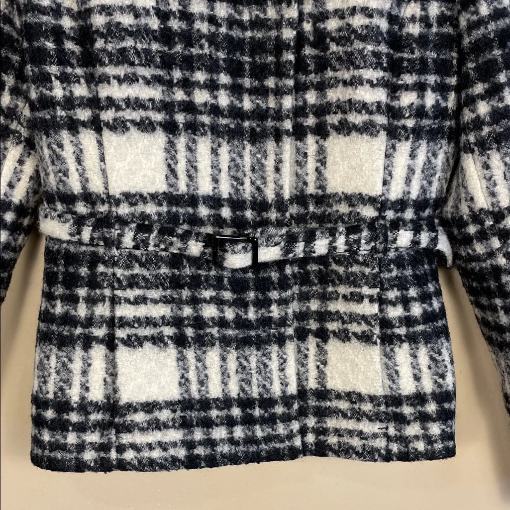 Banana Republic Women’s Wool Plaid Knit Collared Belted Comfy Button-Up Pea Coat - Image 3