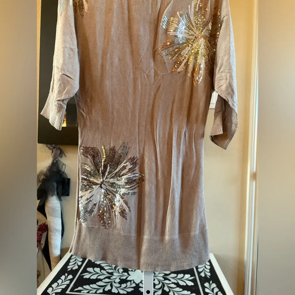 INC International Concepts Sequin Embellished Tunic in Gold and Brown - Image 4