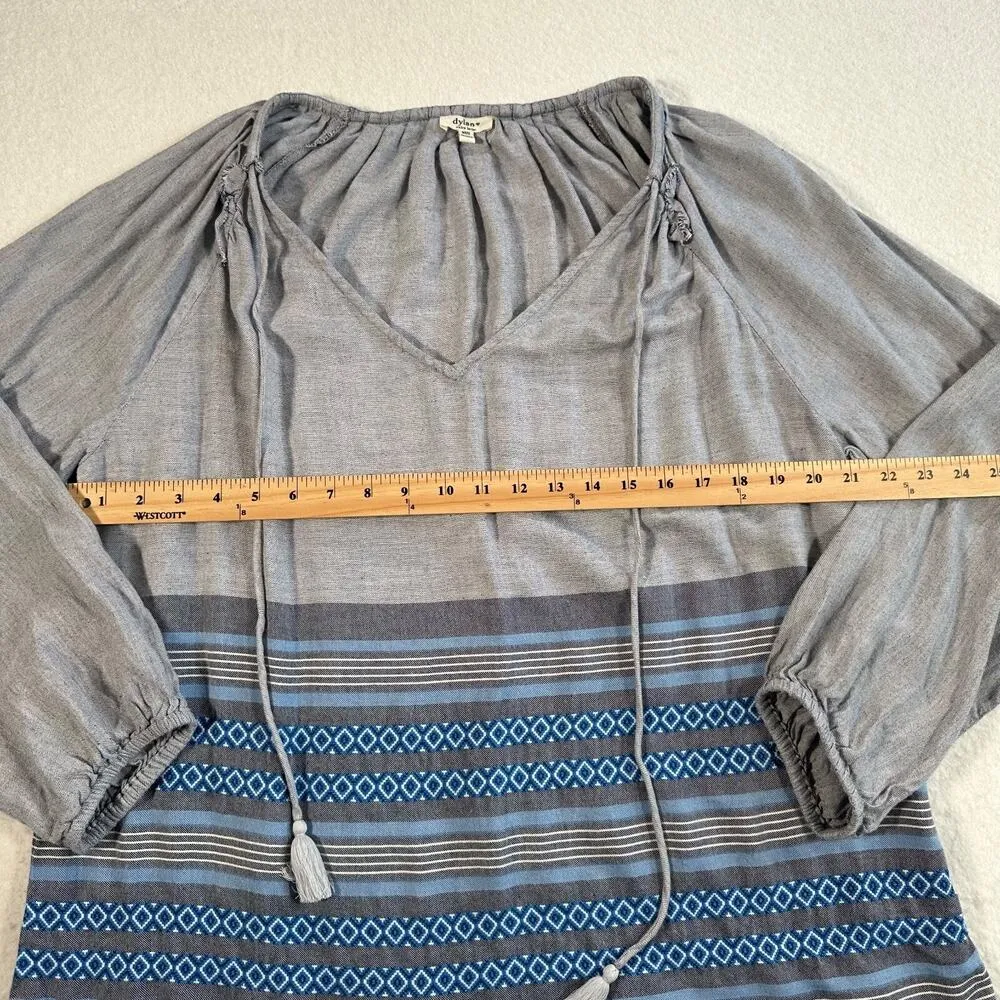 Dylan Tunic Top Womens X-Large Blue/Gray Stripe V-Neck Long Sleeve Boho Tassel - Image 6