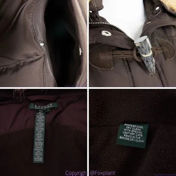 Lauren Ralph Lauren Women's Brown down vest with faux fur collar,‎ M - Image 10