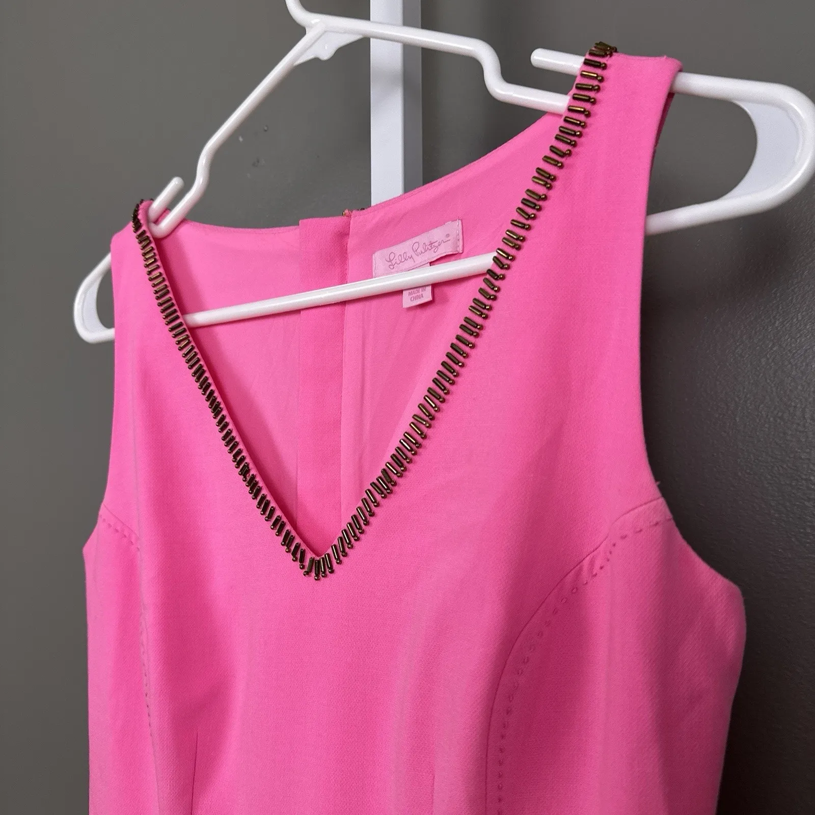 Lilly Pulitzer Monica Dress Sunkissed Pink Embellished V-Neck Size 2 Sleeveless - Image 4