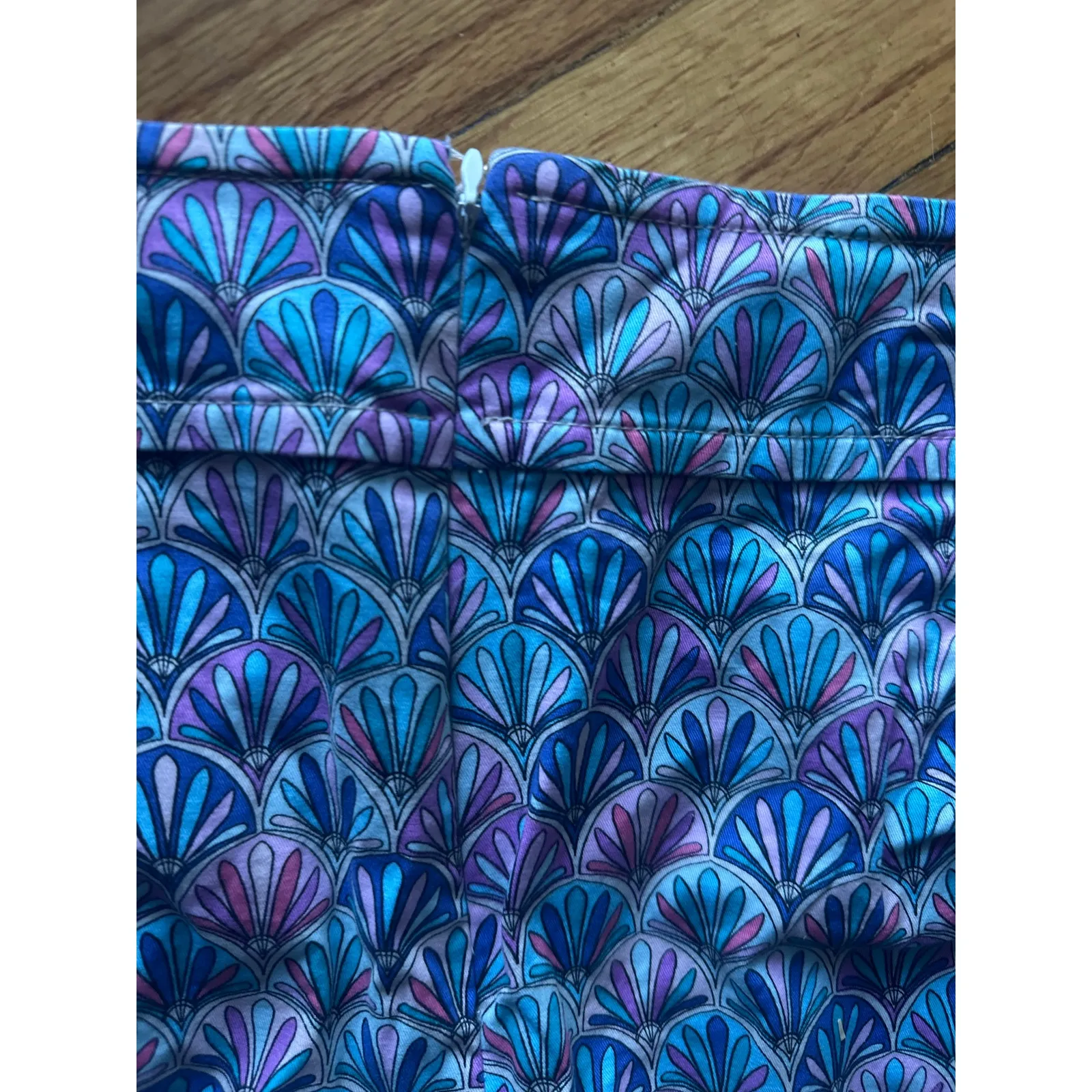 Talbots Blue & Purple Shell Print Skirt | Fan Pattern | Size 12 - Image 5