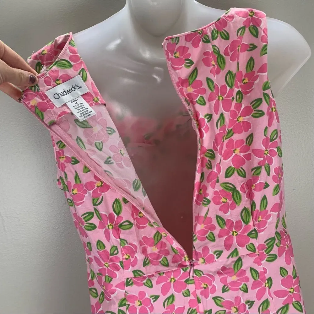 Vintage Chadwick’s Floral Flower Print Pink sleeveless Dress Y2K Boho Size 10 - Image 6