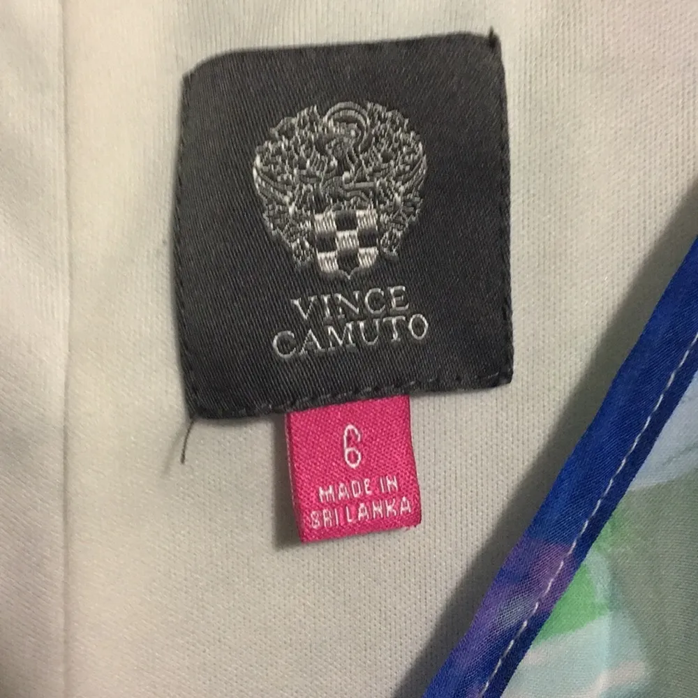 Sheer Layered Vince Camuto White Blue Watercolor Floral Swing Sleeveless Dress 6 - Image 2