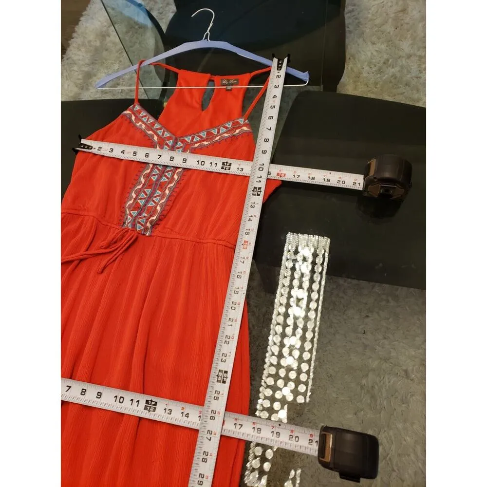 Lily Rose Women Red Solid Polyester Scoop Neck Sleeveless Long Maxi Dress Large - Image 11