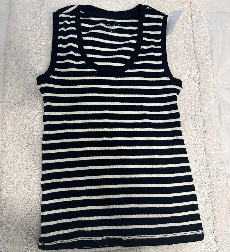 LOFT Perfect Ribbed Striped Scoop Neck Tank Top XS - Image 4