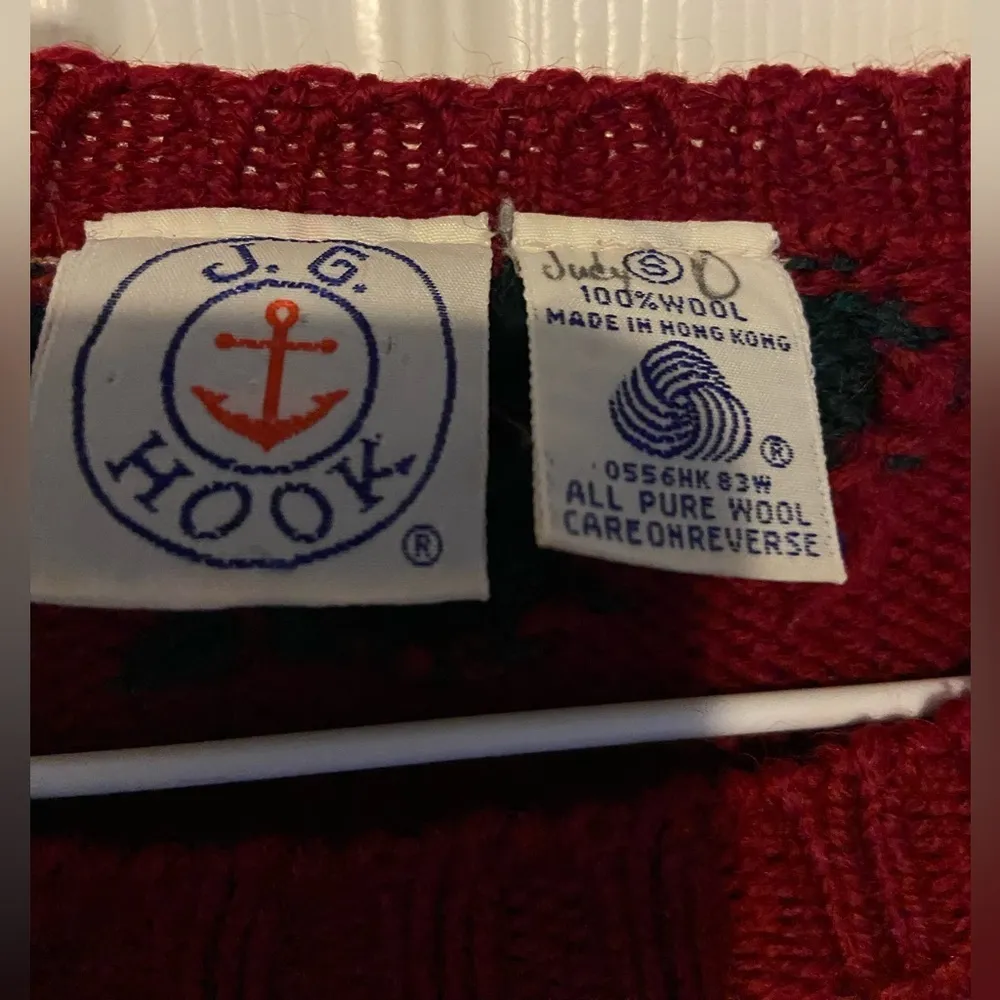 Vintage  Hook Polka Dot Diamonds Red Pure Wool Sweater Rare 80's 90's - Image 4