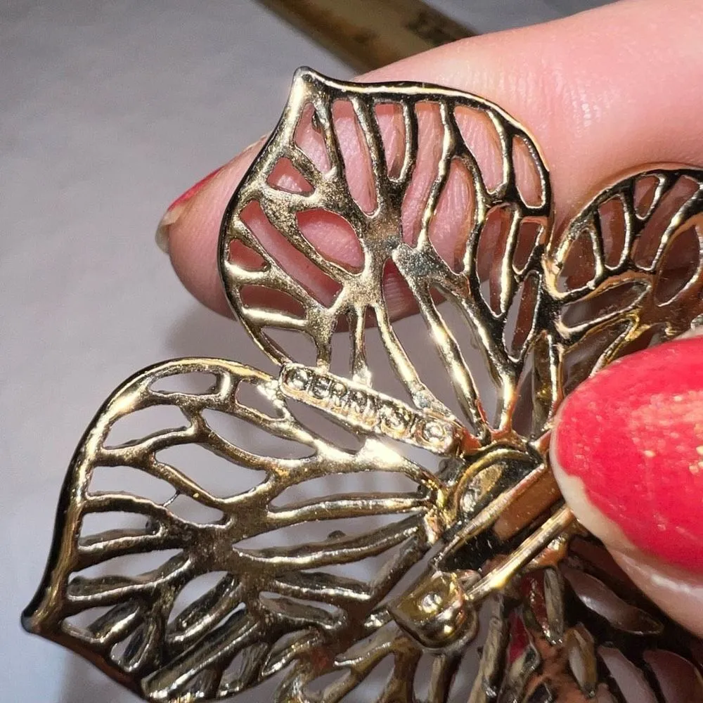 Gerry Vintage Signed Large Ornate Flower Brooch Gold Tone - Image 5