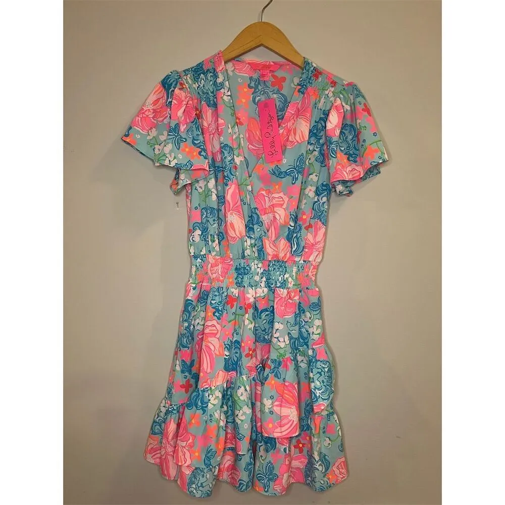 NWT Lilly Pulitzer Maryanne Flutter Sleeve Dress Size 0 Surf Blue Luscious Lions - Image 4