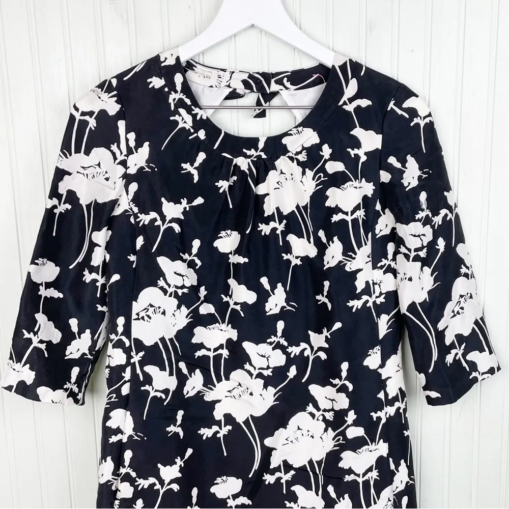 Kate Spade Florence Broadhurst Dorothy Shift Dress Black & White Floral Silk 00 - Image 5
