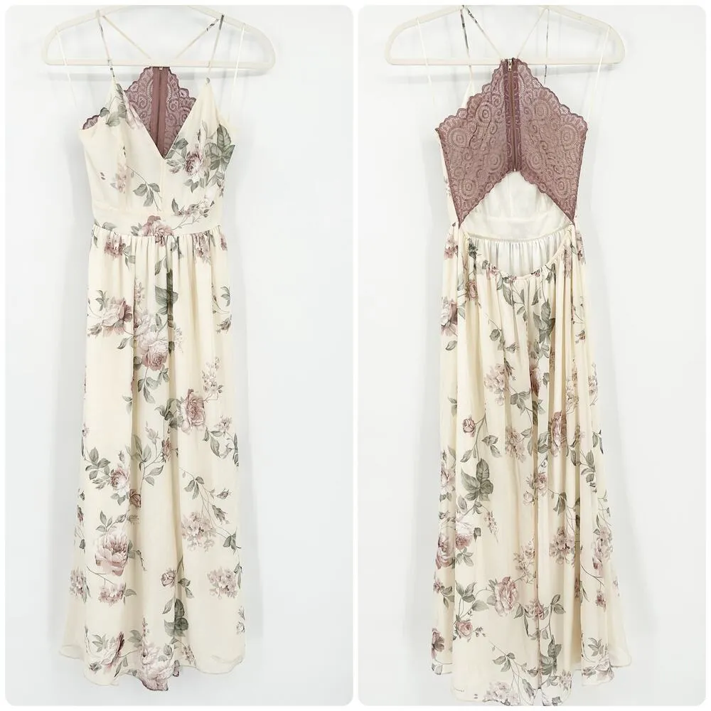 Windsor Womens Cottagecore Resortwear Floral Romance Chiffon Maxi Dress XS Ivory - Image 3