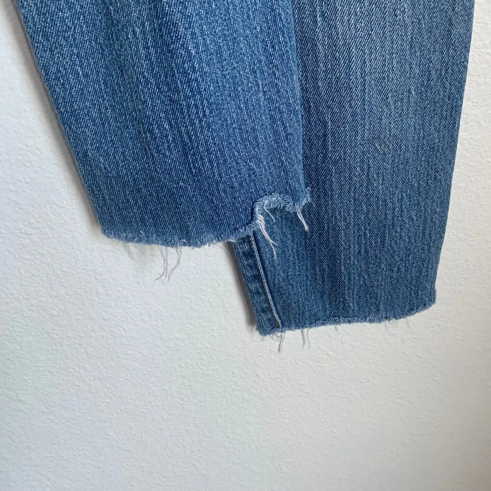 Levi's White Oak Cone Raw Hem Denim Jeans in Medium Blue Wash Button Fly - Image 6