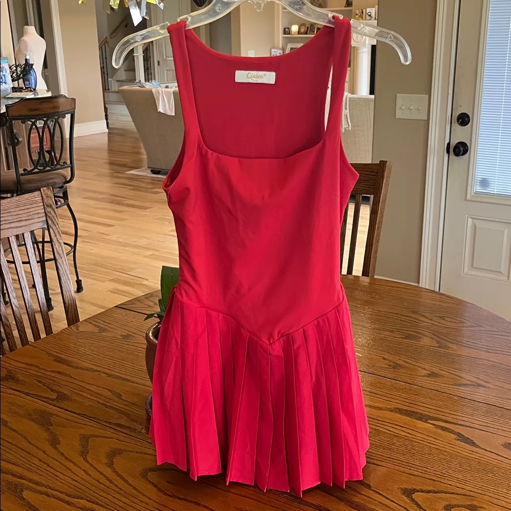 Qinsen Red Mini Tennis Dress Pleated New Size XS - Image 4