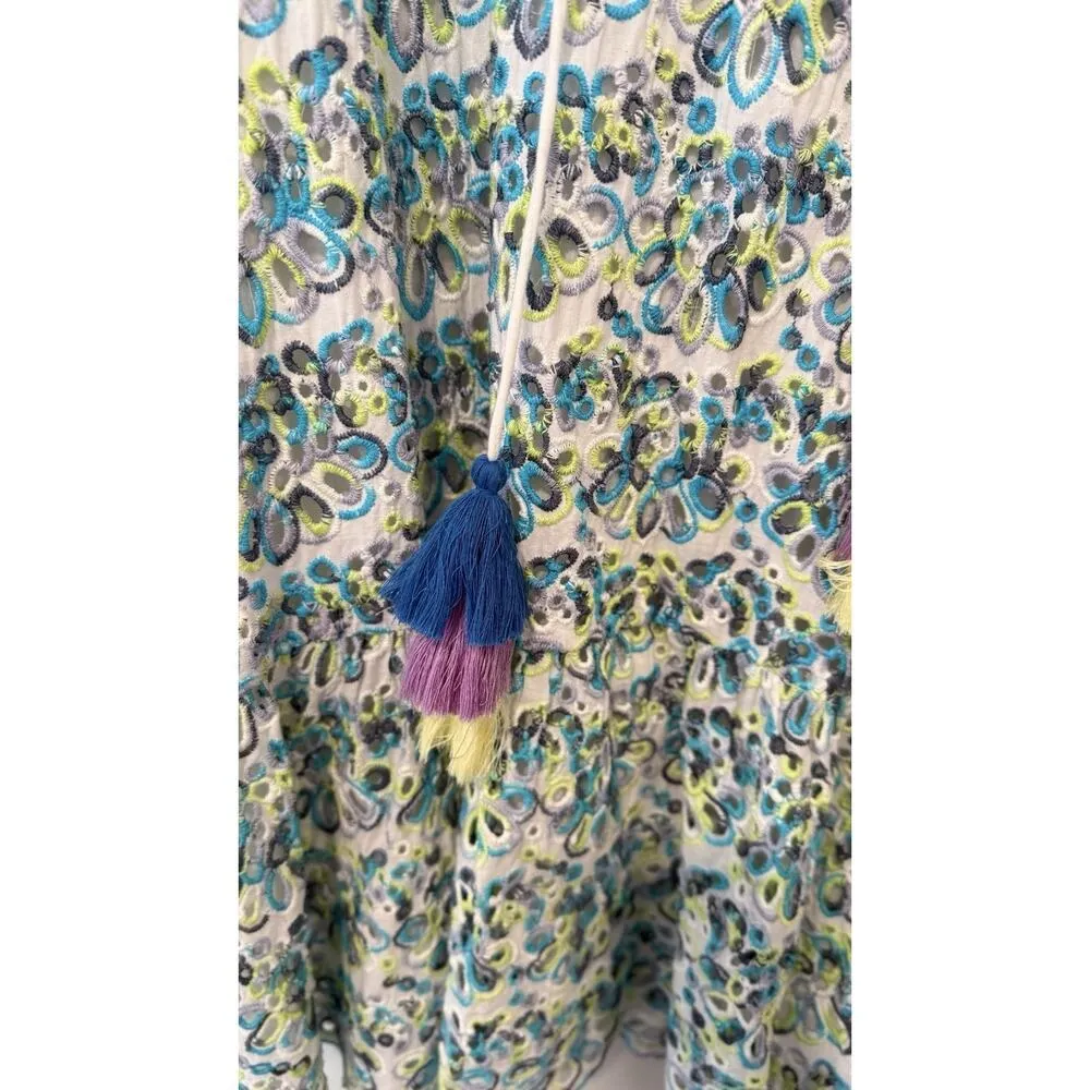 Allison New York Alice Floral Eyelet Ruffle Mini Dress Cover Up Size Small 1772 Blue - Image 7