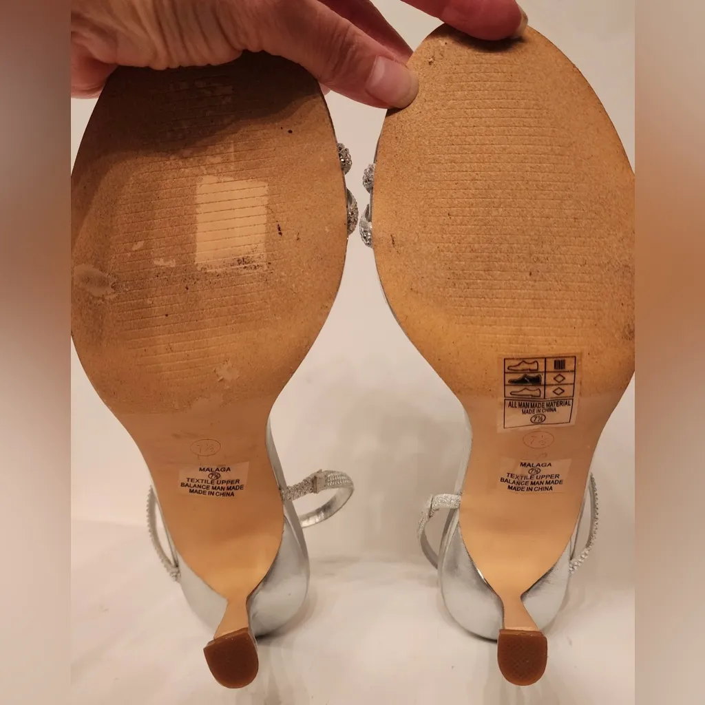 Lauren Lorraine Malaga Rhinestone Slingback Stiletto Sandals Silver Heels Sz 7.5 - Image 11