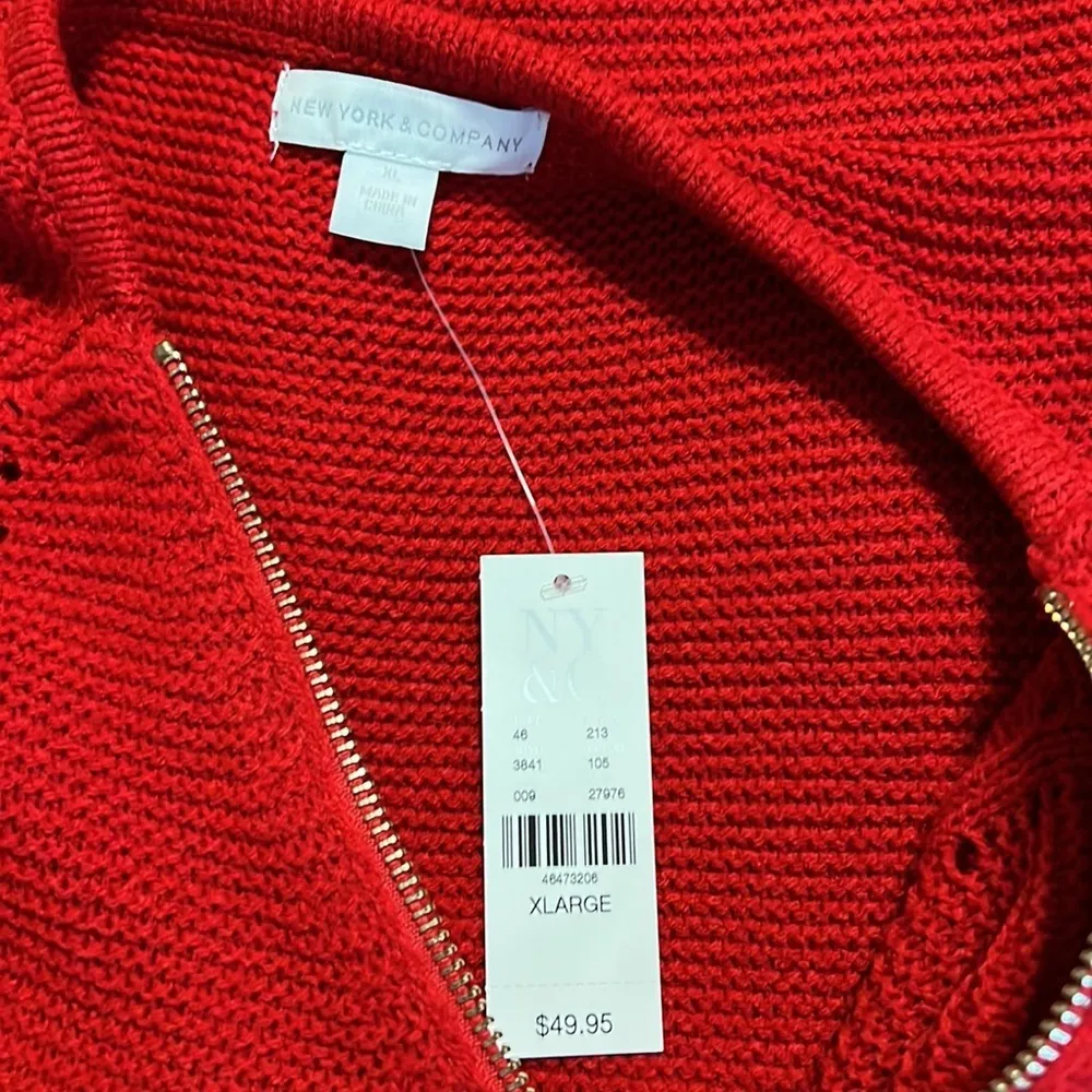 NY&C size XL womens pullover hi low sweater red half zip v - Image 8