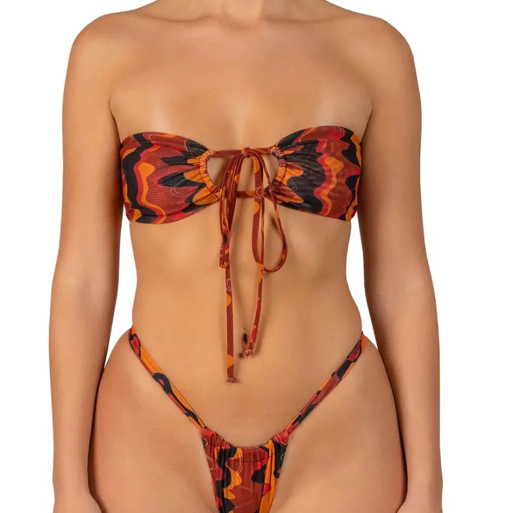 Gonza Bandeau Top loro print mesh womens Red small swim vacation abstract funky - Image 4