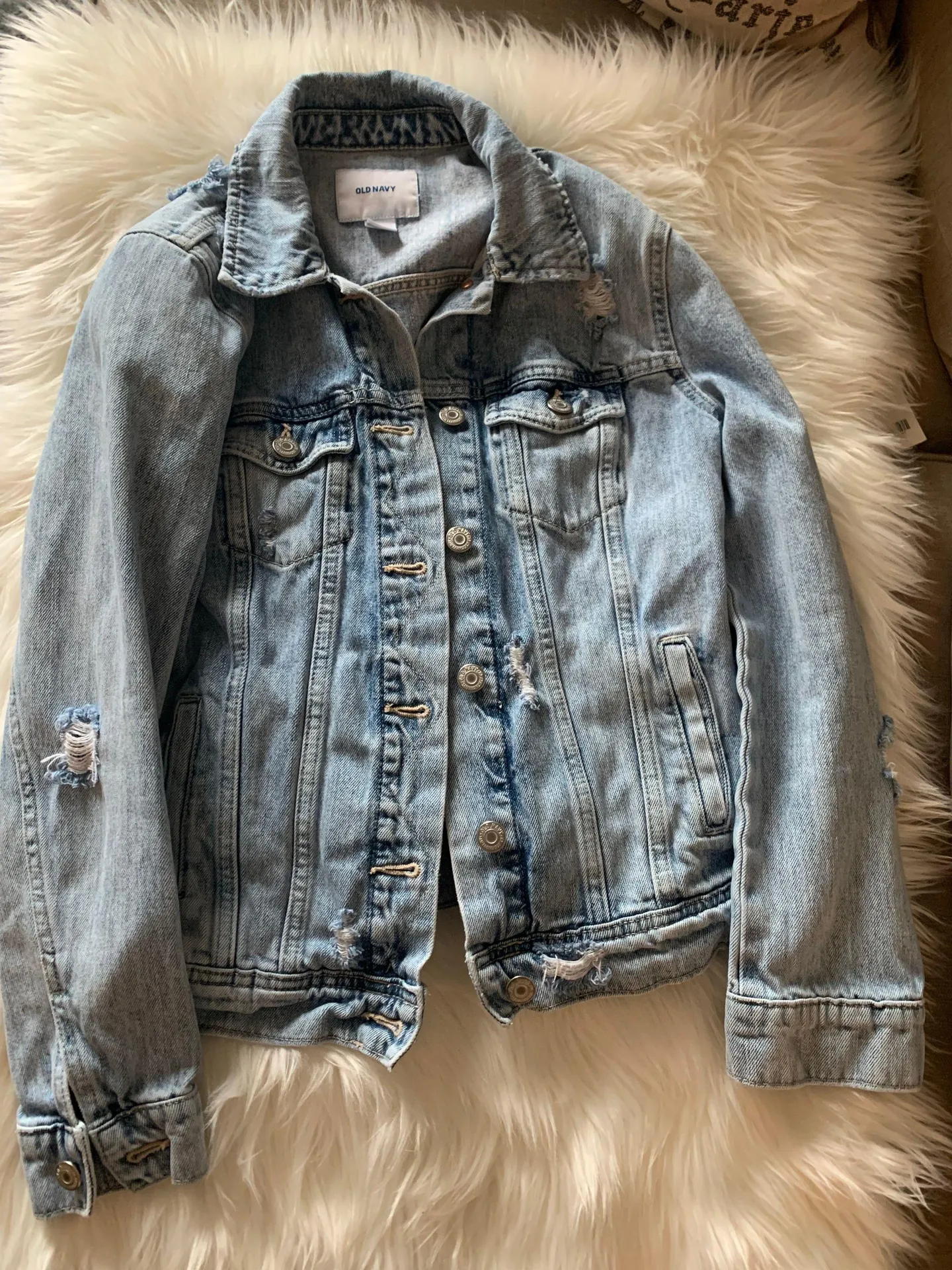 Light Wash Distressed Jean Jacket - Image 2