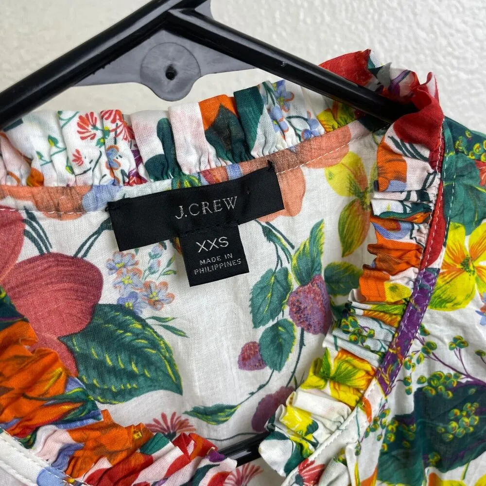 J Crew Ratti Island Popover Dress XXS Womens Multi Colorful Tie Neck Keyhole - Image 11